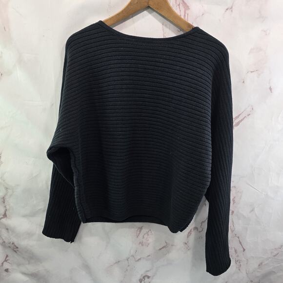 Reformation Sweater Womens Small Black Cropped Ribbed Organic Cotton Cort - Picture 5 of 10